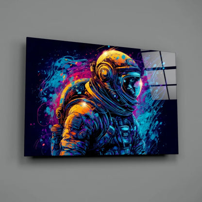 Neon Astronaut Canvas Wall Art with Glowing Cosmic Colors | Glass Wall Art Print | vintageantiquesgifts.com