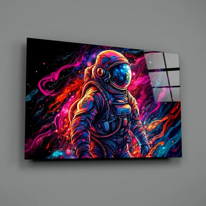 Vibrant neon astronaut wall art canvas print with cosmic hues