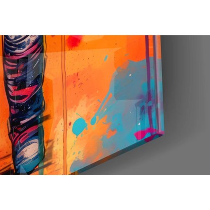 Vibrant cosmic astronaut wall art canvas with bold orange blue pink splashes
