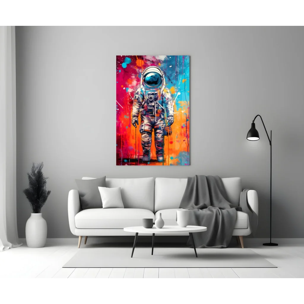 Cosmic Astronaut Canvas Wall Art with Bold Color Splashes | Modern Wall Art Decor | vintageantiquesgifts.com