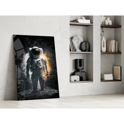 Striking black-and-white astronaut canvas wall art with gold accents