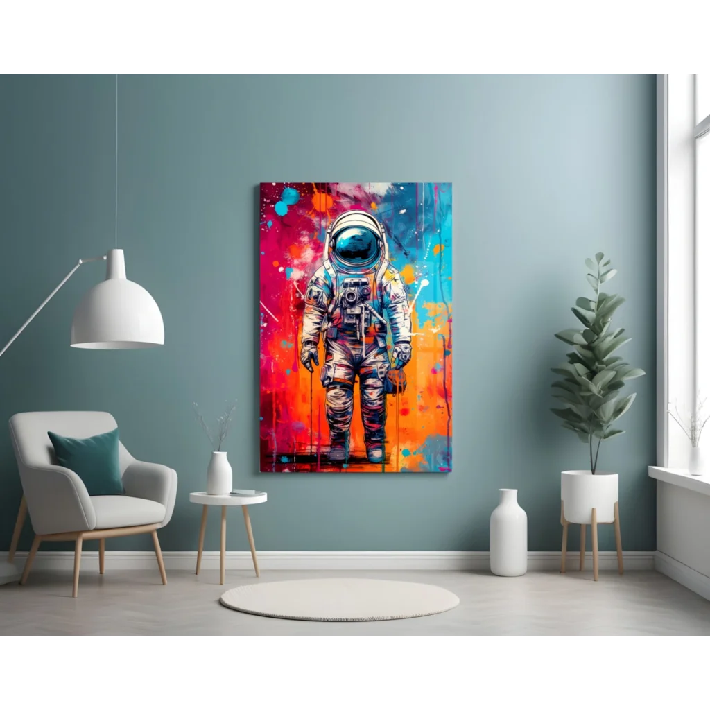 Cosmic Astronaut Canvas Wall Art with Bold Color Splashes | Contemporary Home Wall Art | vintageantiquesgifts.com