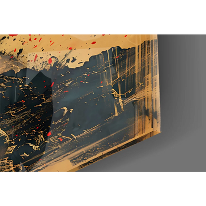 Bold abstract astronaut space explorer canvas wall art with black, gold, red splatters