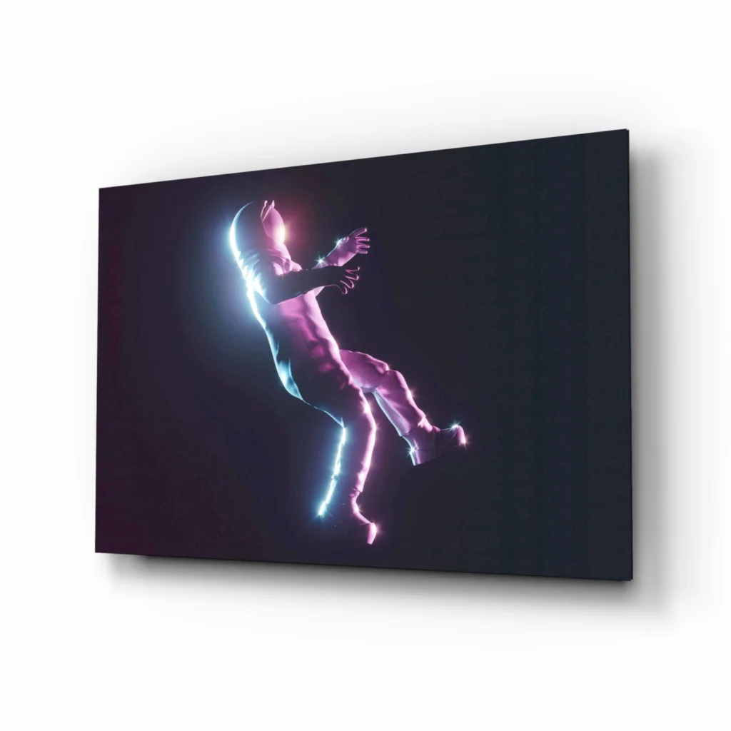 Neon Astronaut Glass Wall Art with Electric Glow Effect | Insigneart USA | vintageantiquesgifts.com