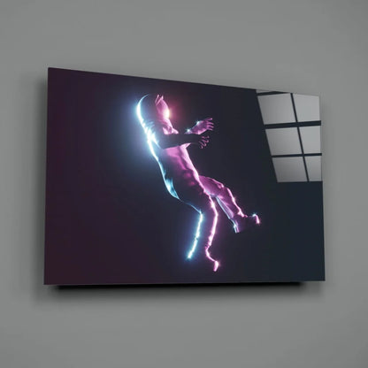 Neon Astronaut Glass Wall Art with Electric Glow Effect | Glass Wall Art Print | vintageantiquesgifts.com