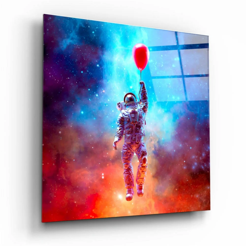Astronaut with Red Balloon Cosmic Nebula Wall Art Canvas Print | Insigneart USA | vintageantiquesgifts.com