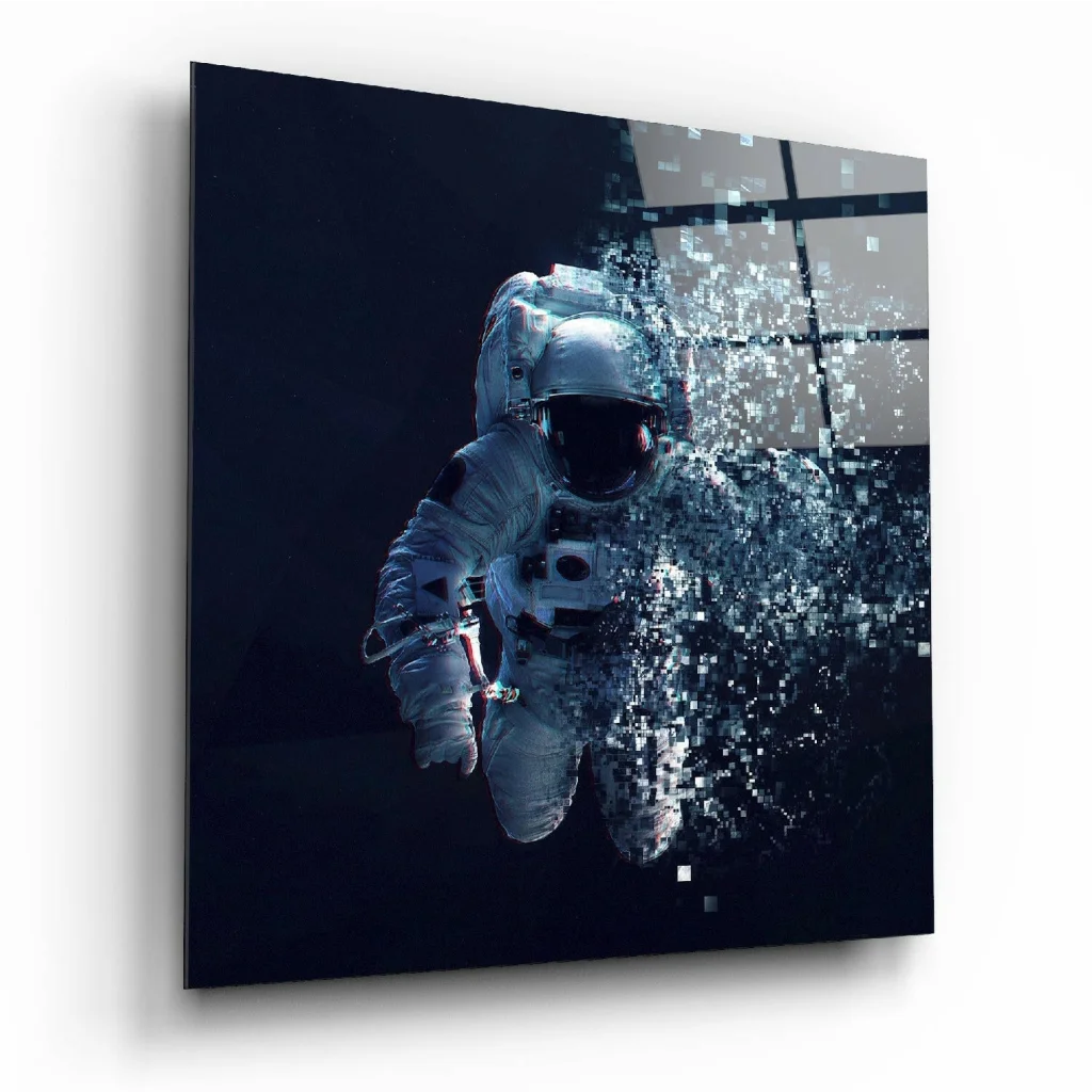 Pixelated Astronaut Glass Wall Art Digital Space Print | Insigneart USA | vintageantiquesgifts.com