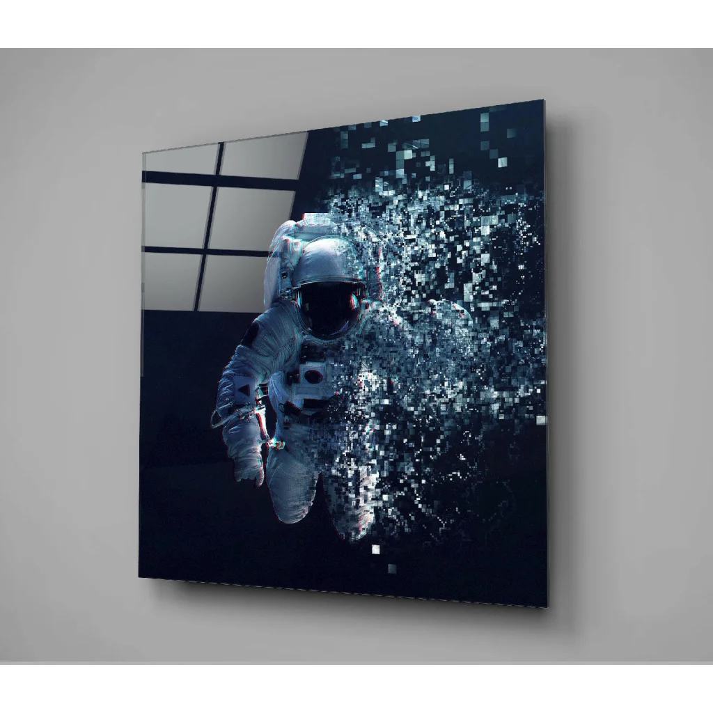 Pixelated Astronaut Glass Wall Art Digital Space Print | Modern Wall Art Decor | vintageantiquesgifts.com