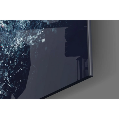 Sleek dark gray glass wall art TV with thin frame and pixelated display