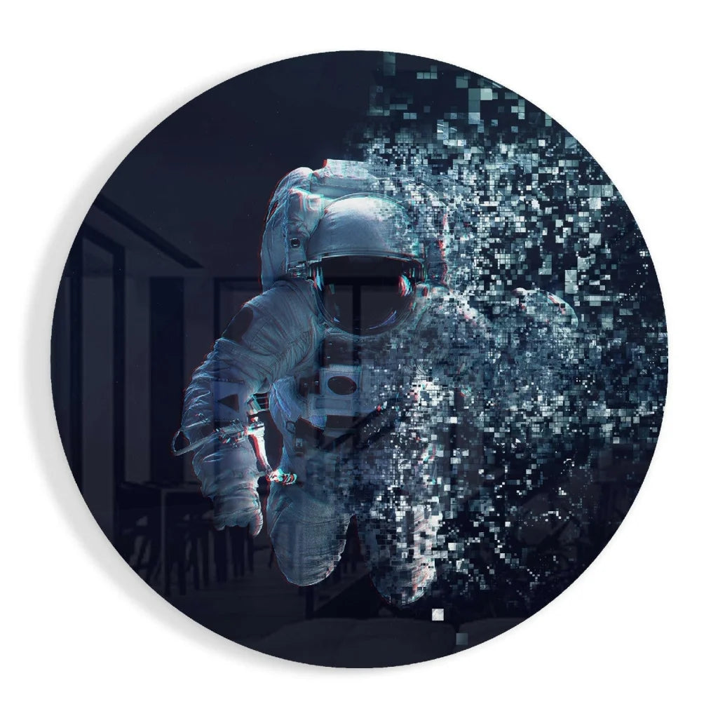 Pixelated Astronaut Tempered Glass Art Print | Insigneart USA | vintageantiquesgifts.com