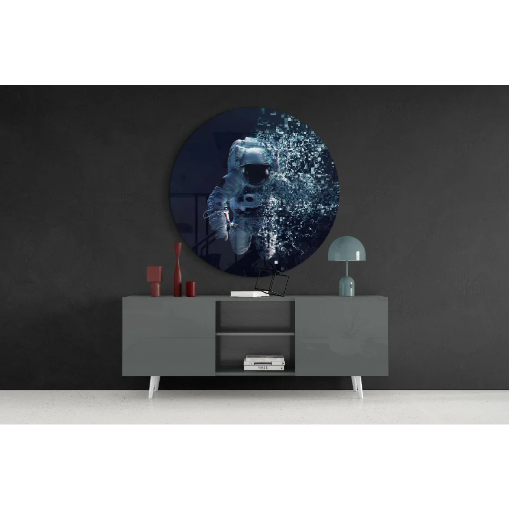 Pixelated Astronaut Tempered Glass Art Print | Contemporary Home Wall Art | vintageantiquesgifts.com