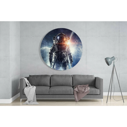 Cosmic astronaut tempered glass art with glowing stars and nebulae