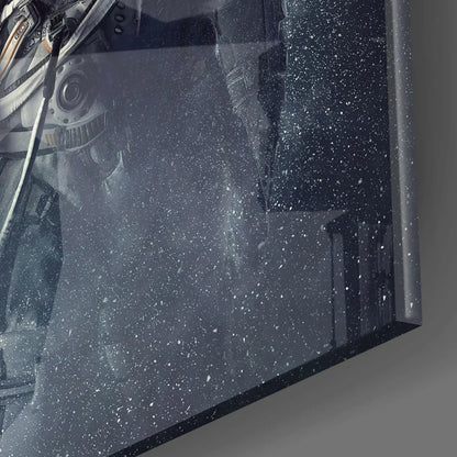 Framed glass wall art of dark-toned astronaut in starry space