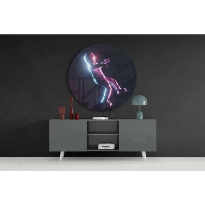 Neon Astronaut Tempered Glass Art With Size Comparison Guide | Contemporary Home Wall Art | vintageantiquesgifts.com