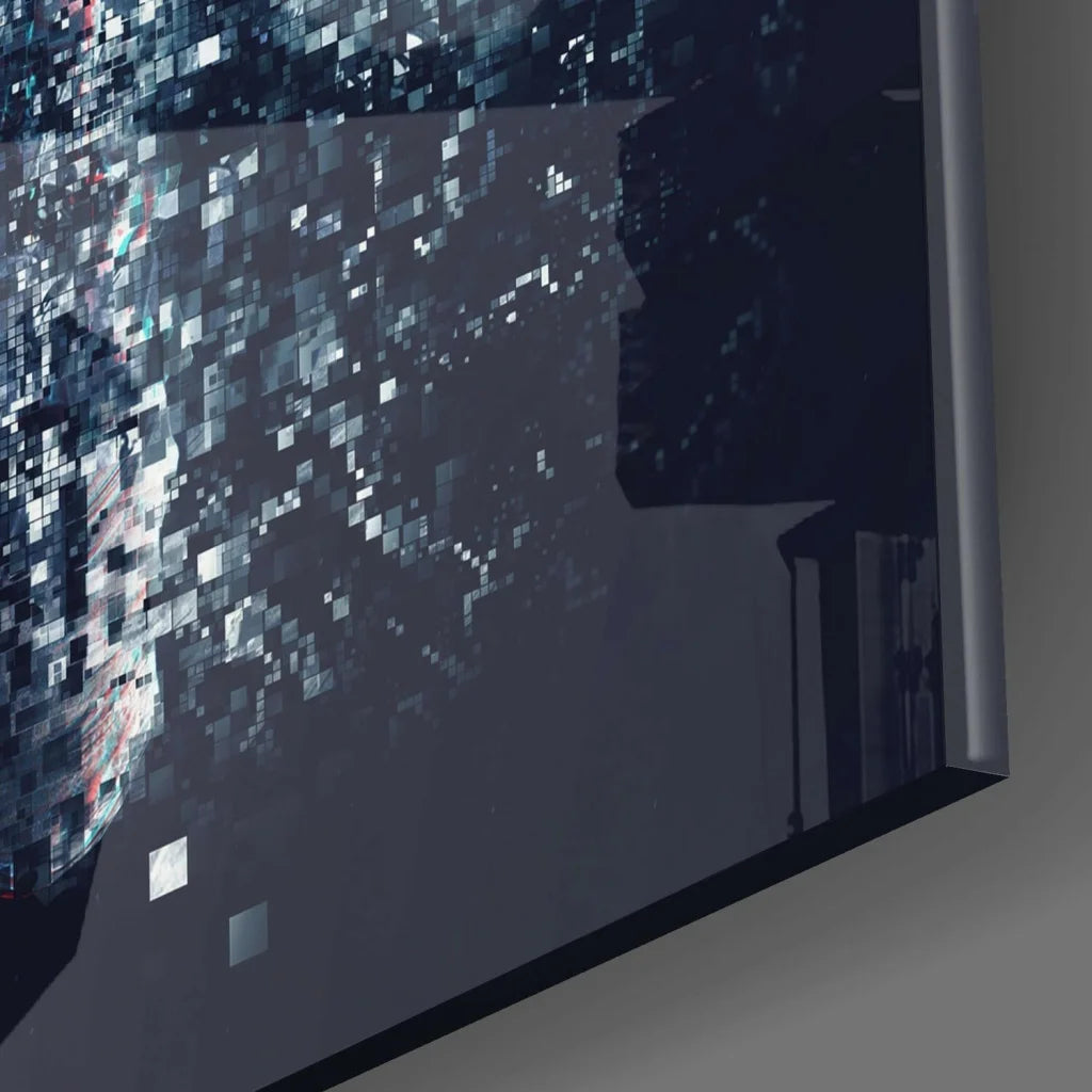 Pixelated Astronaut Glass Wall Art Digital Space Print | Glass Wall Art Print | vintageantiquesgifts.com
