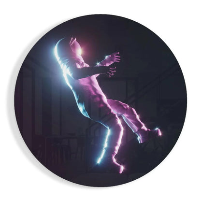 Neon Astronaut Tempered Glass Art With Size Comparison Guide | Insigneart USA | vintageantiquesgifts.com