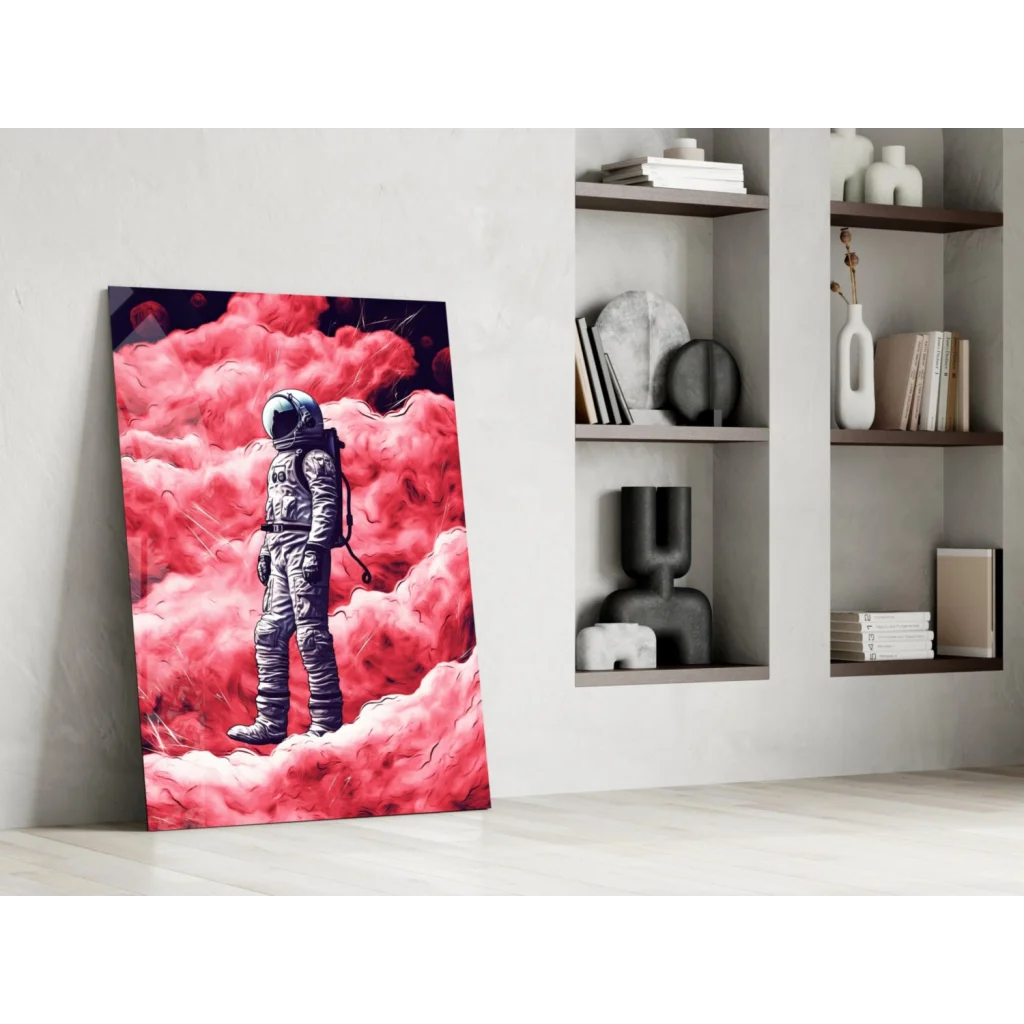 Lone astronaut in pink clouds canvas wall art print