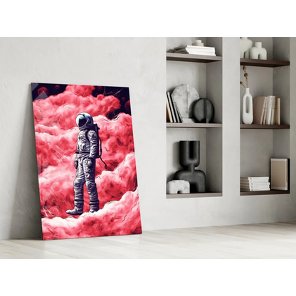 Lone astronaut in pink clouds canvas wall art print