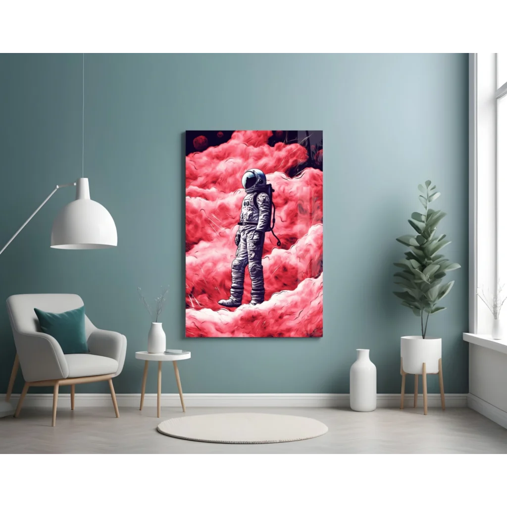 Astronaut in pink clouds canvas wall art print