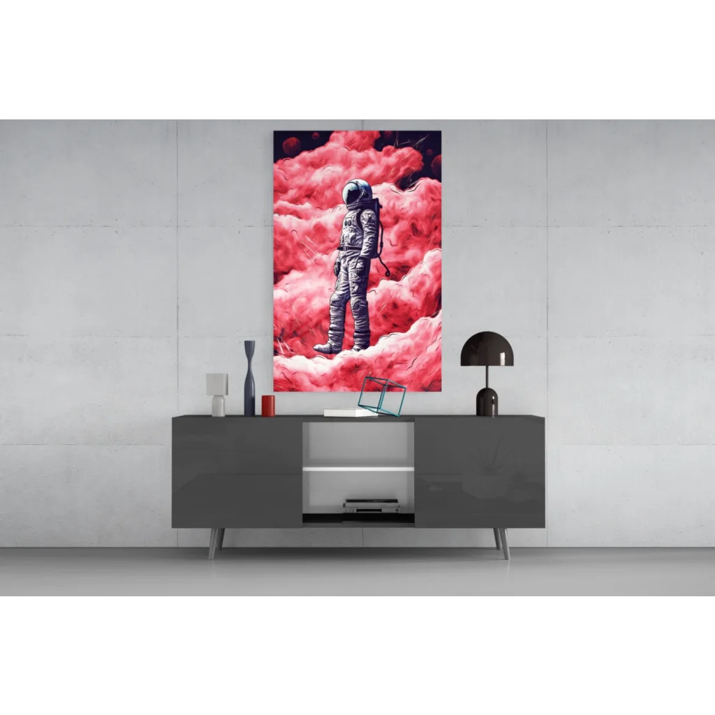 Astronaut in pink clouds canvas wall art print