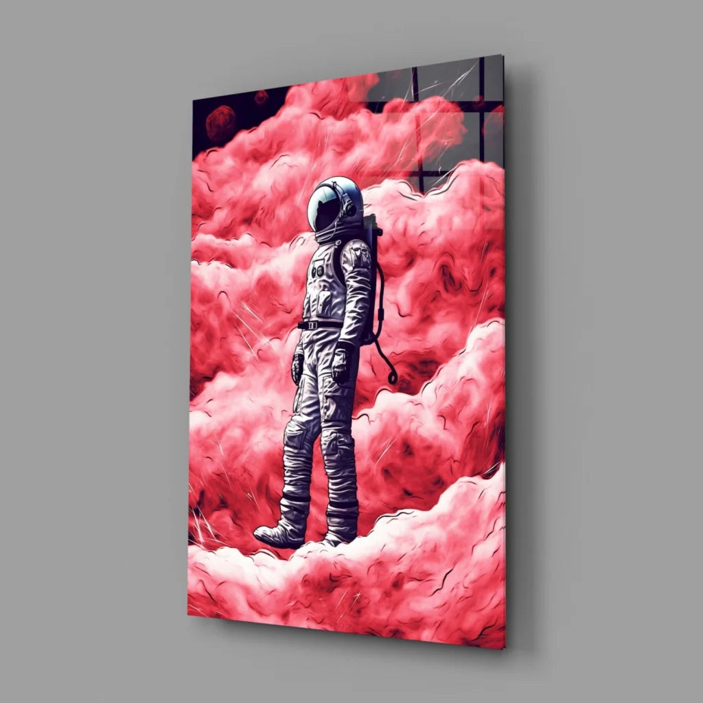 Sleek silver astronaut in pink clouds canvas wall art