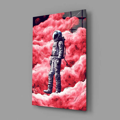 Sleek silver astronaut in pink clouds canvas wall art