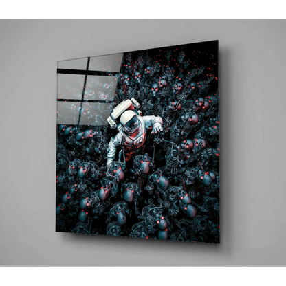 Metallic astronaut helmet glass wall art with red accents