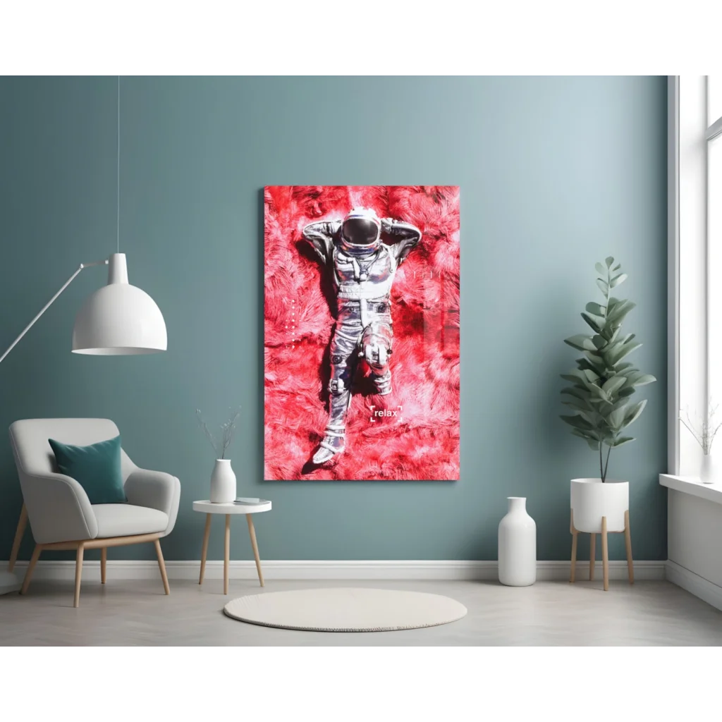 Red Astronaut Canvas Wall Art With Fiery Texture | Contemporary Home Wall Art | vintageantiquesgifts.com
