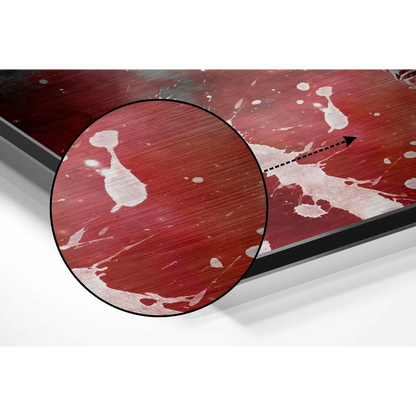 Red and white astronaut splatter art on brushed aluminium dibond panel