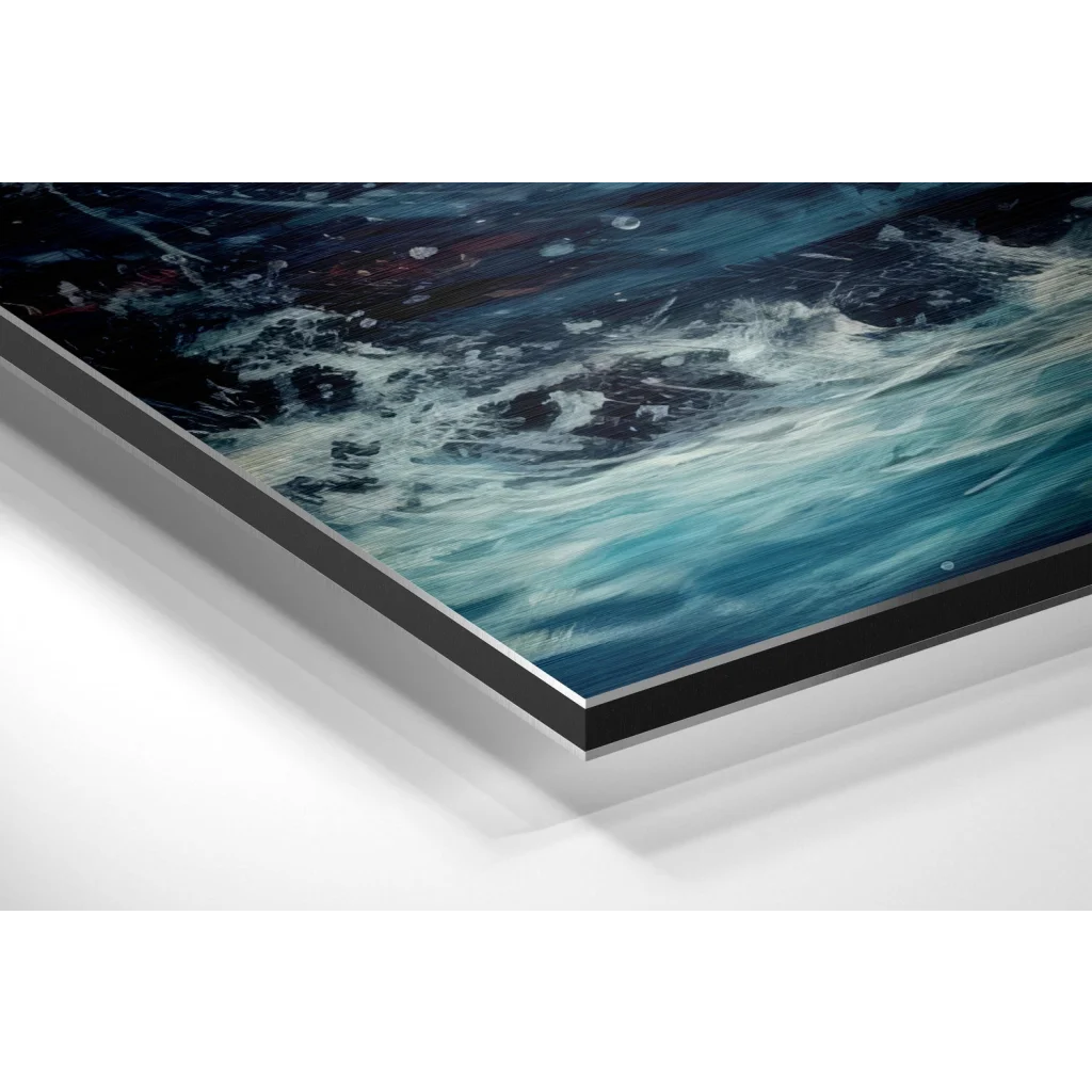 Dynamic abstract ocean waves on brushed aluminium dibond print
