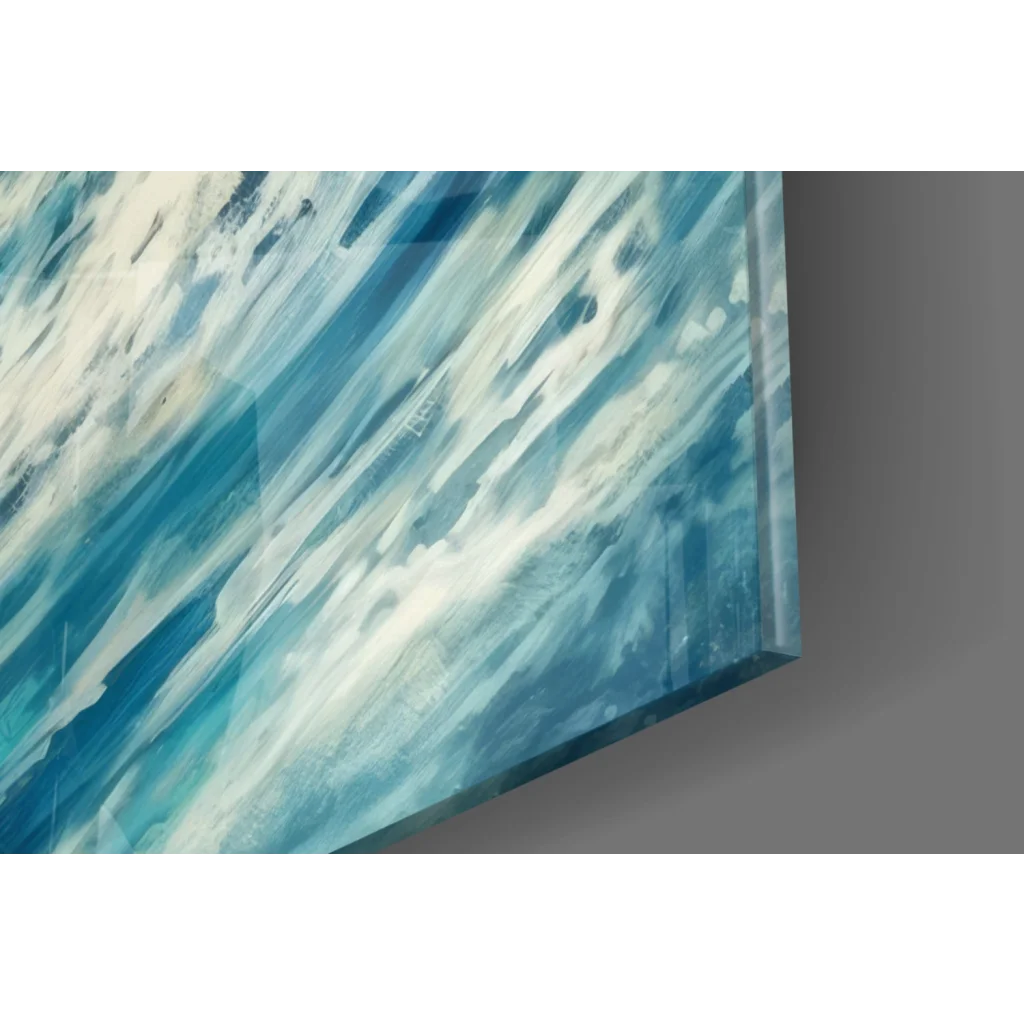 Vibrant blue astronaut surfing wall art canvas print with textured brushstrokes