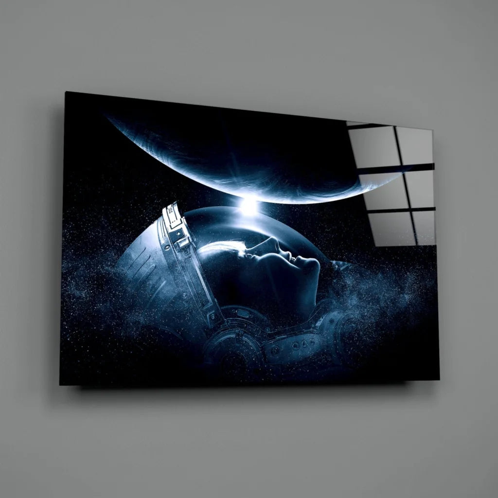 Astronaut Space Canvas Wall Art With Glowing Planet | Glass Wall Art Print | vintageantiquesgifts.com