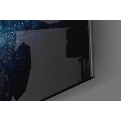 Black-framed cosmic mirror wall art with starry distortions