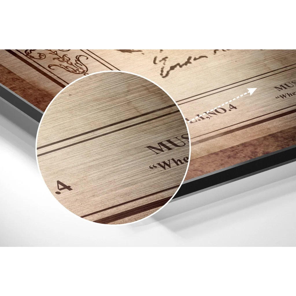 Rustic wooden plaque on brushed aluminium dibond panel