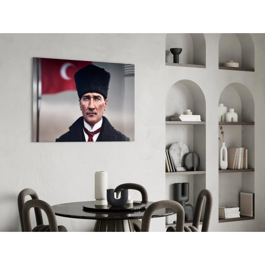 Black and white Atatürk portrait canvas wall art with Turkish flag