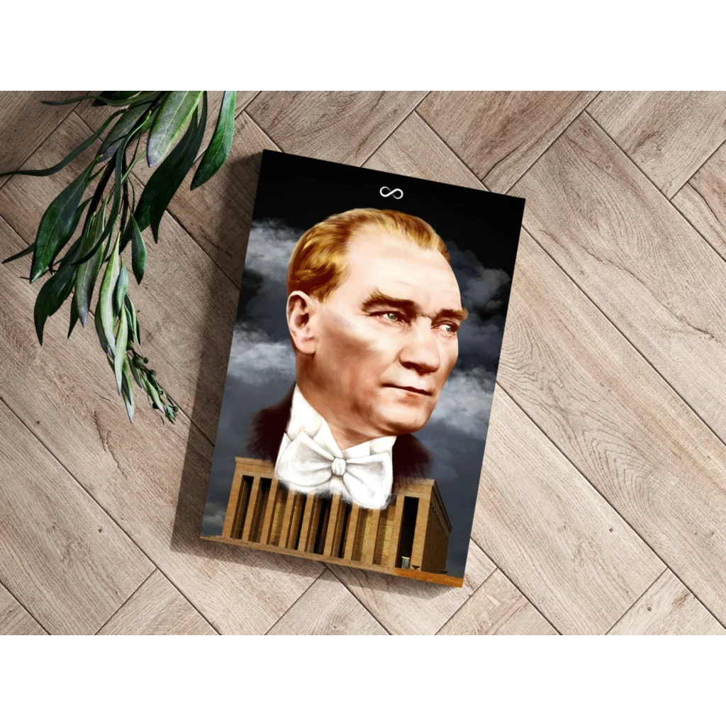 Atatürk portrait on aluminum print with Anıtkabir monument design