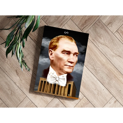 Atatürk portrait on aluminum print with Anıtkabir monument design