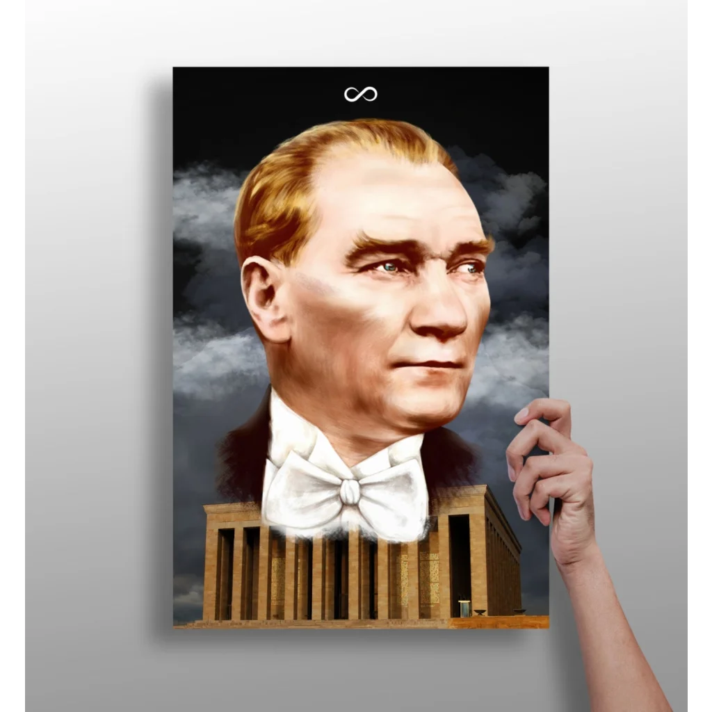 Framed Atatürk portrait aluminum print with Anıtkabir design