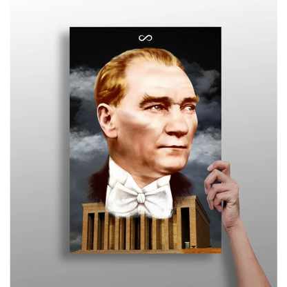 Framed Atatürk portrait aluminum print with Anıtkabir design