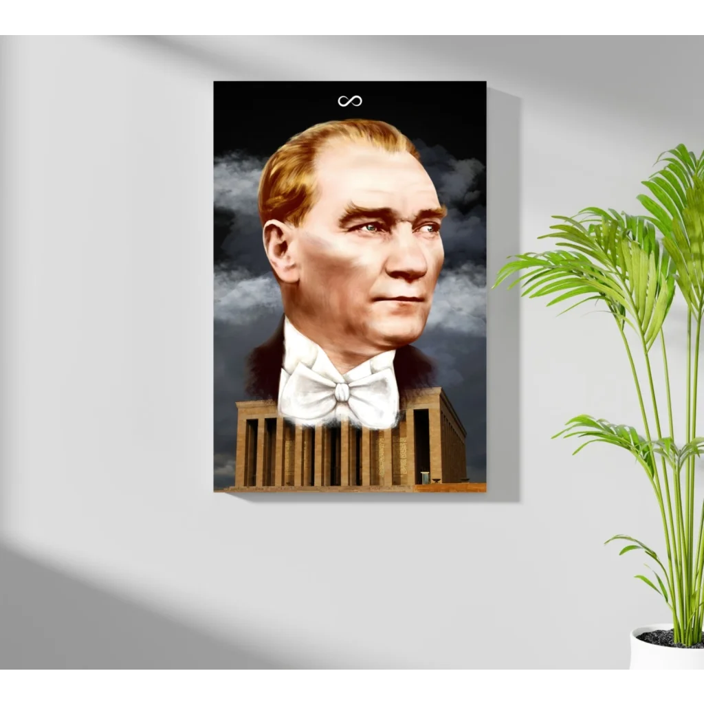 Framed Atatürk portrait on aluminum with Anıtkabir design
