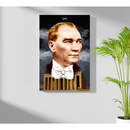 Framed Atatürk portrait on aluminum with Anıtkabir design