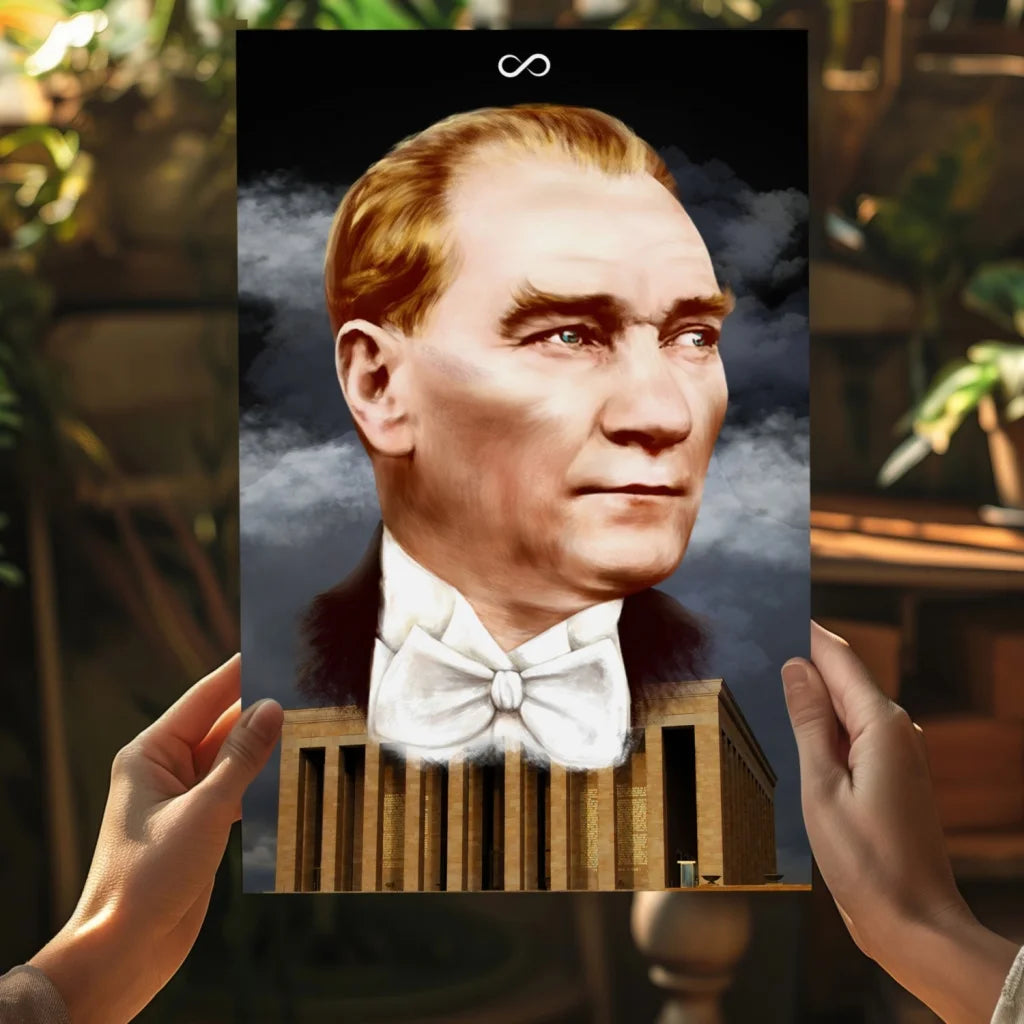 Atatürk portrait aluminum print with Anıtkabir columns design