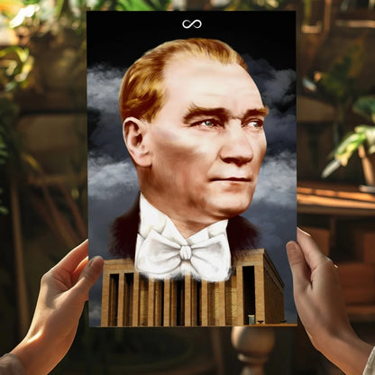 Atatürk portrait aluminum print with Anıtkabir columns design
