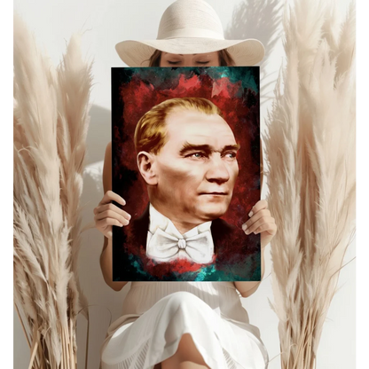 Ataturk Portrait Aluminum Print with Bold Red and Teal Art | Contemporary Home Wall Art | vintageantiquesgifts.com
