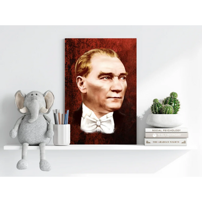 Atatürk portrait canvas print with bold red textured background