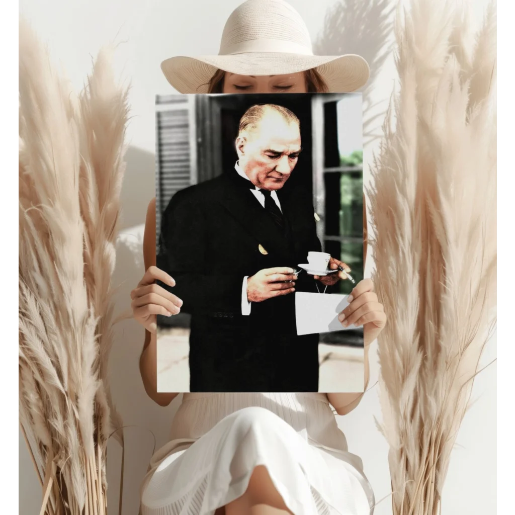 Vintage teacup gentleman insigne aluminum print of Atatürk in formal attire for home décor