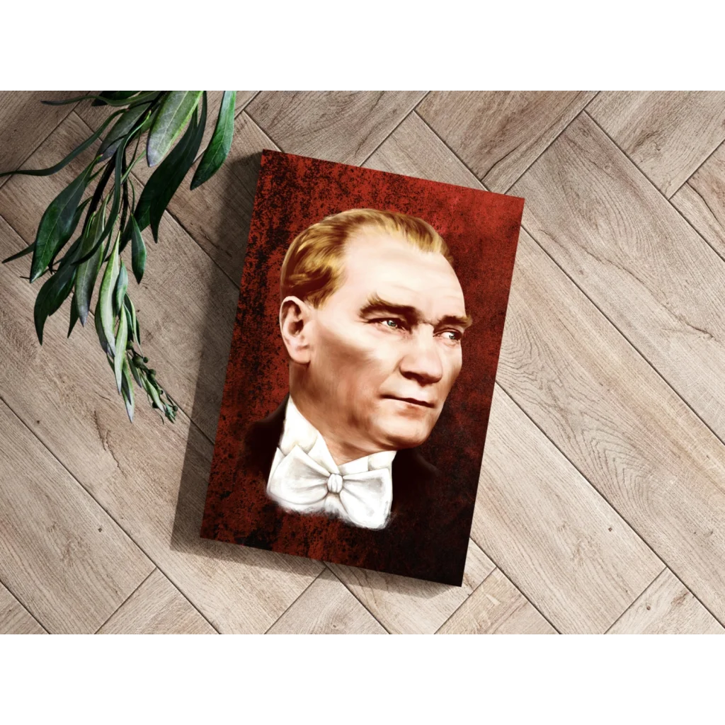 Portrait of Atatürk in suit on bold red canvas print
