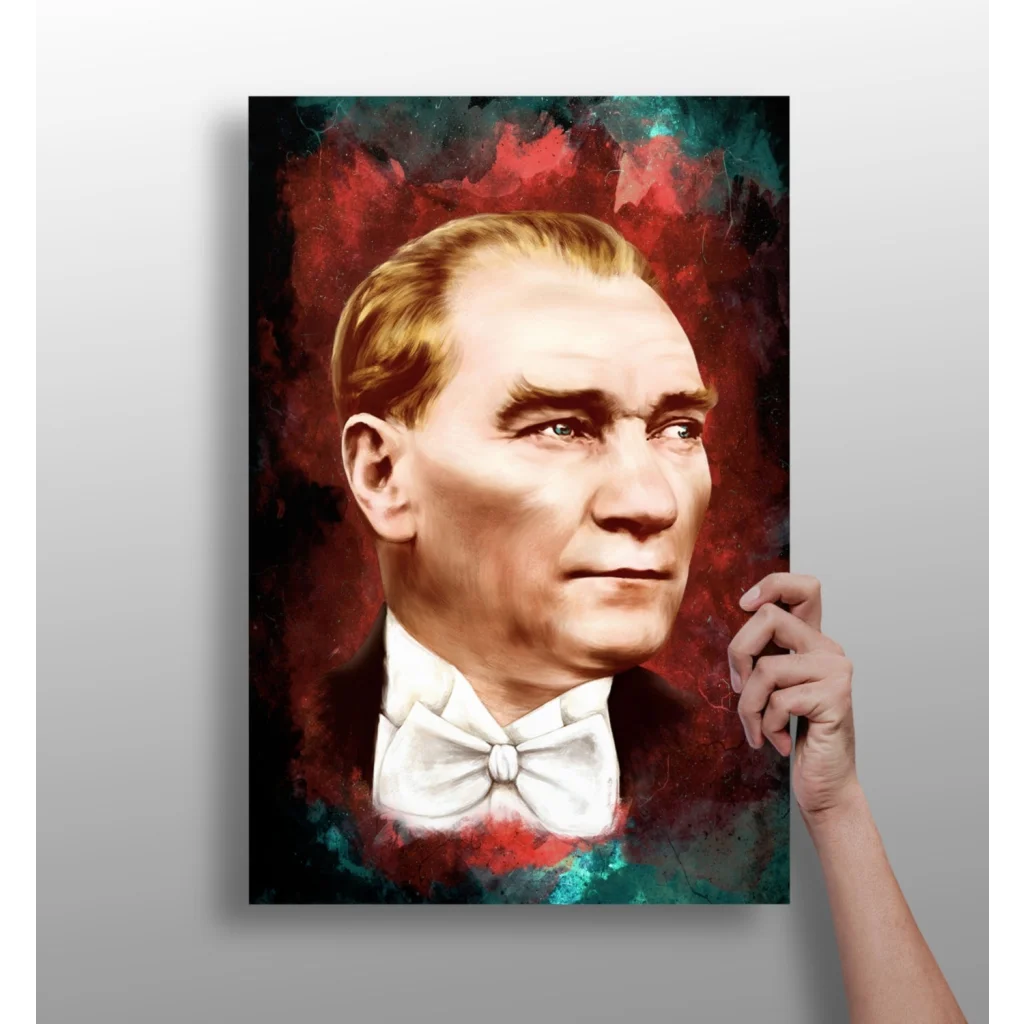 Ataturk Portrait Aluminum Print with Bold Red and Teal Art | Insigneart USA | vintageantiquesgifts.com