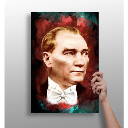 Ataturk Portrait Aluminum Print with Bold Red and Teal Art | Insigneart USA | vintageantiquesgifts.com