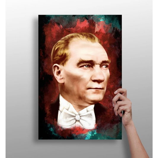 Ataturk Portrait Aluminum Print with Bold Red and Teal Art | Insigneart USA | vintageantiquesgifts.com